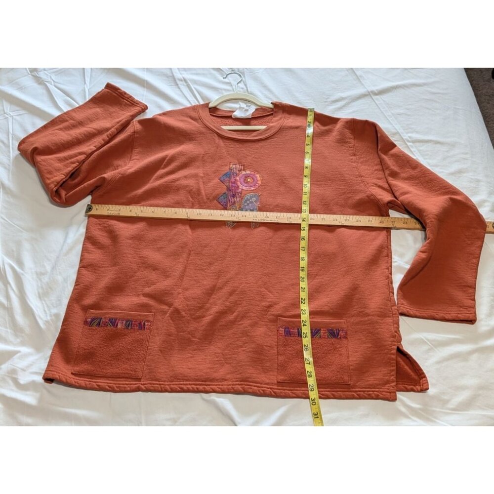 Nu Views Rust Orange XXL Long-Sleeve Top Abstract Patchwork vintage 80s Western - Picture 10 of 14